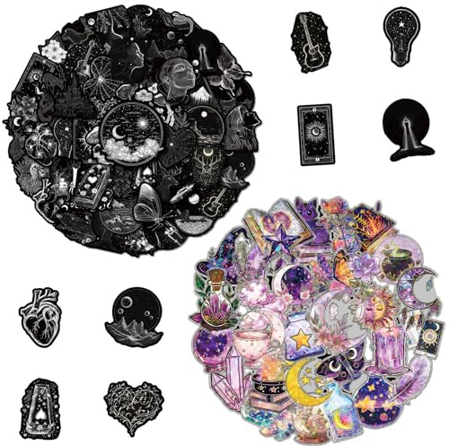 80Pcs Magic Holographic Stickers and Black Gothic Stickers Mixed Waterproof Vinyl Stickers Aesthetic Stickers for Scrapbooking Laptop Stickers Water Bottle Phone Case Transparent Stickers (Style 6)