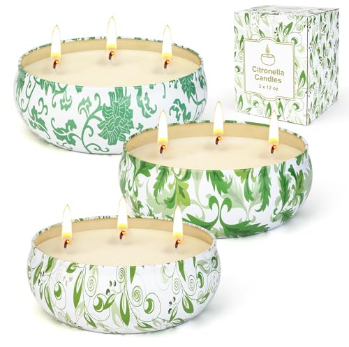 280Std Citronella Kerze Outdoor, 3 x 400ml Citronella Kerze Groß mit 3 Docht Duftkerze Natürliche Sojawachs XXL Citronella Kerzen Set für Garten Terrasse Picknicks Patio