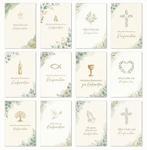 Edition Seidel Set 12 Glückwunschkarten zur Konfirmation mit Umschlag. Konfirmationskarten Grusskarten Karten Variationen Kirche Spruch Sprüche für Kinder Jugendliche (SW026)
