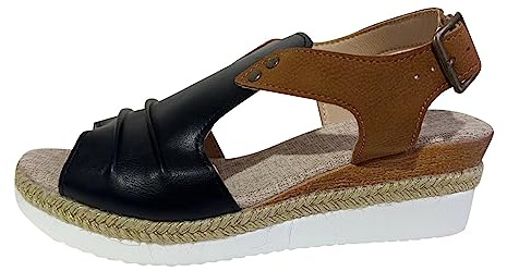 Uwdiohq Casual Lado Hueco Hebilla De Cinturón Zapatos Fondo Sandalias Verano Para Mujer Senderismo (Black, 41) Verbenas Bio Zandalias Rehabilitación Cuña Sandalia Sparkly Sandals For Women