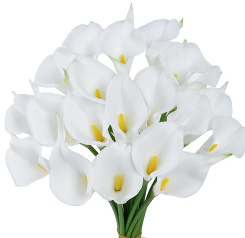 Nzoike Fiori Artificiali Giglio di Calla 20 Pezzi Mazzo di Fiori Bianco Fiori in Lattice Giglio di Calla Fiori Finti per Decorazioni Soggiorno Bagno Decorazione per La Casa Composizione Floreale