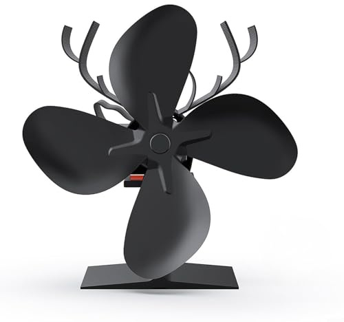 HEBEOT Silent 4 Ofenventilator für Holzofen Kamine, wärmebetriebener Umwälzventilator, kein Strom erforderlich, schwarz, 180 mm, Betriebstemperatur 50 °C bis 350 °C