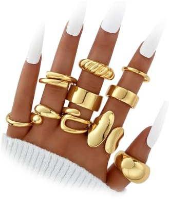 Ticome 10 Piece Thick Gold Stacking Rings Set Women Vintage Knuckle Rings | Gold Plated Alloy Fine Hollow Engraving Trendy Joint Finger Midi Ring, Boho Chic Gold Rings for Ladies Elegant