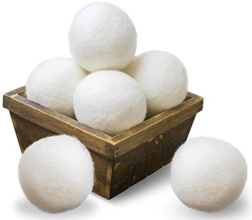 SnugPad Wool Dryer Balls XL Size 6 Pack, Natural Fabric Softener 100% Organic Premium New Zealand Wool, No Fillers, Anti Static, Lint Free, White 6 Count