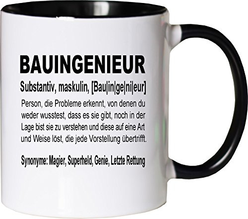Mister Merchandise Kaffeebecher Tasse Bauingenieur Definition Geschenk Gag Job Beruf Arbeit Witzig Spruch Teetasse Becher Weiß-Schwarz