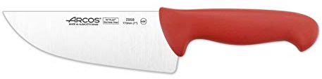 Arcos Serie 2900 - Caja 6 uds Cuchillo Carnicero Ancho - Hoja de Acero Inoxidable NITRUM de 170 mm - Mango inyectado en Polipropileno Color rojo (6 UDS)