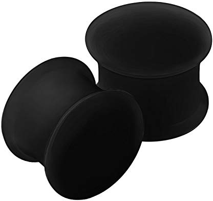 KJM FASHION 2 STK Silicone Black Double Flared Piercing Schmuck Plug
