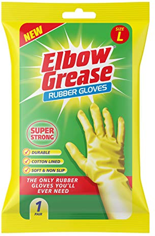 Elbow Grease Rubber Gloves | Cotton Lined, Super Strong, Non-Slip Household Cleaning Gloves (Large)