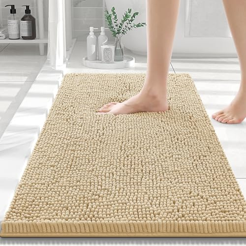 Homaxy Hochflor Chenille Weiche Badezimmerteppich - 40 x 60 cm, Beige | weich&komfortabel, extrrme wasseraufnahme, rutschfeste PVC-rückseite, waschbar & pflegeleicht, flauschige, breite anwendung
