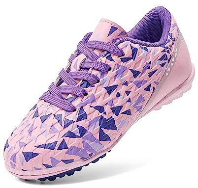 DREAM PAIRS Boys Football Boots Shoes Kids Girls Soccer Athletics Sport Training Shoes Indoor Outdoor Football Shoes Sneakers for Unisex,Size 10 Little Kid,Pink/Purple,SDSO223K