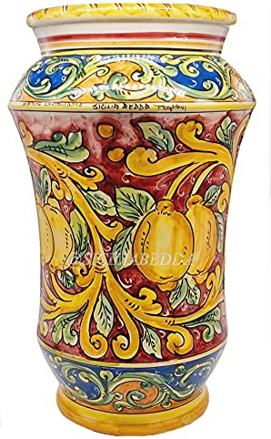 sicilia bedda - PORTAOMBRELLI IN CERAMICA DI CALTAGIRONE - Altezza 50 CM - Realizzato e Dipinto a Mano (Liscio)