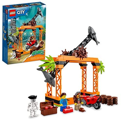 LEGO City Stuntz The Shark Attack Stunt Challenge Adventure Series Toy with Flywheel Powered Stunt Bike & Racer Minifigure, Toys for Kids Years Old and Up, 60342