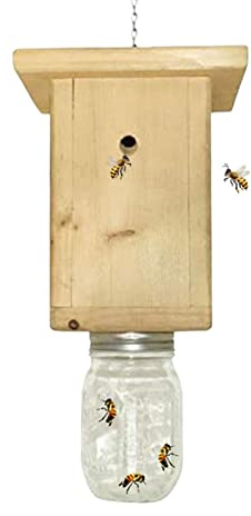 ceasnitis Hölzerne Wespenfalle, Bienenfallenfänger zu Aufhängen im Freien, gelbe Jackenfallen und Wespenfallen, Wiederverwendbare Holz-Wespenvernichterfallen