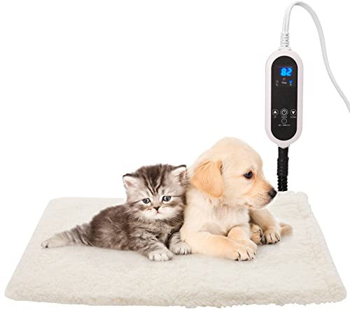 Heizkissen für Haustiere, 6 verstellbare Heizohrpolster für Hunde und Katzen mit Timer/waschbarer Bezug, Heizmatte für Haustiere für den Innenbereich, für Katzen und Hunde mit beißfestem Kabel