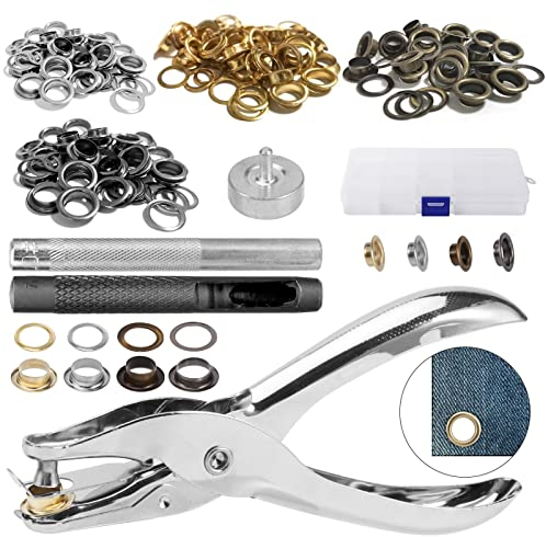 Kisbeibi 363Pcs Eyelet Punch Kit, Handheld Grommet Tool Kit Hole Punch Pliers with Storage Box, Grommet Kit for Belts, Fabric, Saddles, Collars, Canvas, Tents & DIY Home Craft