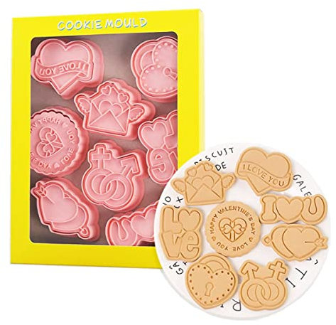 8 Pieces Valentine's Day Cookie Moulds For Baking I Love You Cookie Press Cookie Mould Set Kitchen Tools Plastic Cookie Stamps (Valentine's Day A)
