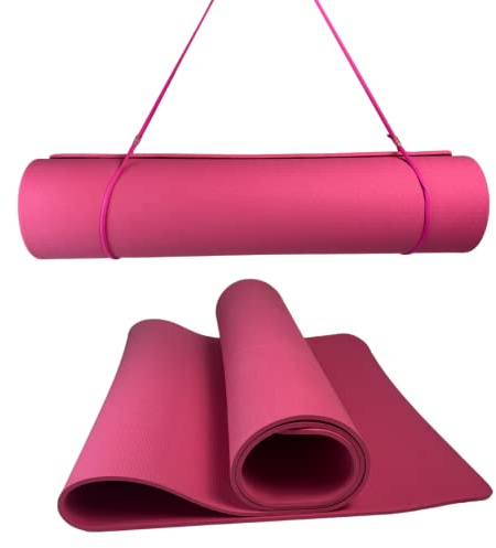 ATC Handels GmbH Yoga Matte 180x60x0,5mm - inkl. Tragegurt rutschfest und TPE umweltfreundlich - Übungsmatte, Gymnastikmatte, Sportmatte, Fitnessmatte, Trainingsmatte, Pilatesmatte 180x60x5mm