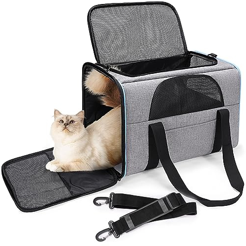 BERTASCHE Transporttasche für Katzen Hunde bis zu 7kg Transportbox Faltbar Tragetasche Katzentransporttasche für Reisen im Auto Zug