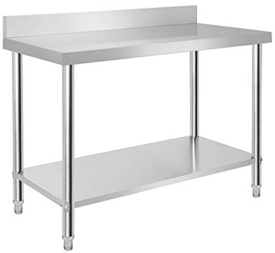 TRMLBE Arbeitstisch Edelstahl 120x60x85cm Küchentisch Gastronomie Tisch mit Verstellbare Füße und Großer Unteren Ablagefläche Edelstahltisch Grilltisch Zubereitungstisch (mit Aufkantung)