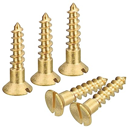 sourcing map 25 Stück Schlitz Messing Holzschrauben M4x16mm Flach Kopf | Geschlitzt Antrieb, Senkkopfschrauben, Selbstschneidend, Für Holzarbeiten Möbel