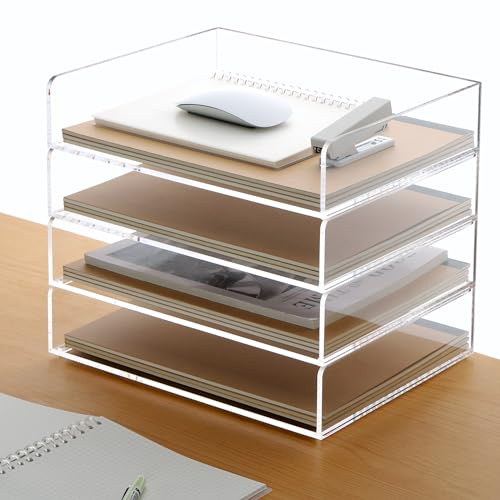Acryl-Papiertablett, 4-stöckig, Papier-Organizer für den Schreibtisch, transparenter Acryl-Schreibtisch-Organizer, stapelbare Briefablage, Arbeitsplatz-Organizer, Kunstaufbewahrung für Schule