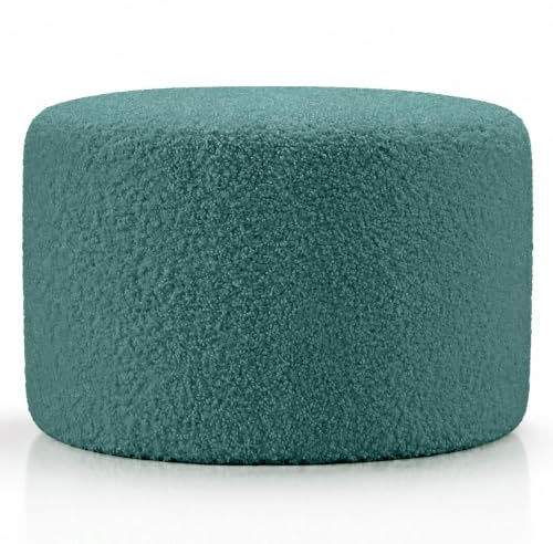 Deshome - Pouf Fußhocker Sofa Ø 80 cm Bouclé-Stoff: Pouf modernes Design für Sofa Wohnzimmer Schlafzimmer Puff Fußhocker Sitzhocker Wohnzimmer Isis petrol