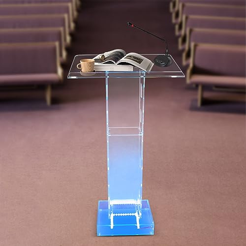 YyanLAK Transparentes Acrylpodium,43 Hoch LED klar Kanzel Rednerpult, Podium christliches, Rednerpult Lucite Kirche Kanzel, mit Stromkabel, für Kirchen, Schule, Büro