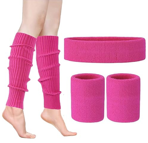 DGUSO Calentadores NiñA Calentadores Piernas Mujer Diadema Rosa PuñOs De Pierna 5 Piezas PuñOs De NeóN Conjunto 80s 90s Ropa Mujer Accesorios Fiesta