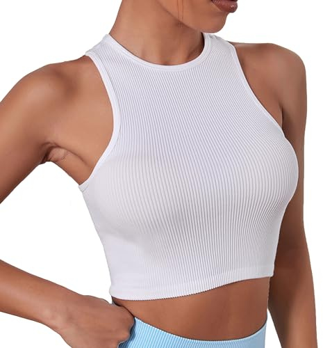 ATRACTIVOLL Camisetas sin Mangas Fitness Mujer Camiseta de Tirantes Deportiva Corto Tops Minimal Tank Top Recortado Básicos Deportivo Ligero Yoga Correr Gimnasio