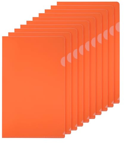 PATIKIL L Type Folders 10 Pack A4 Plastic File Project Pockets Clear Paper Document Jacket Sleeves for Office, Orange