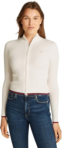 Tommy Jeans Damen Pullover mit Reißverschluss Cable Zip Thru Cardigan Figurbetont
