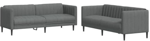 vidaXL Sofagarnitur 2-TLG., Couch Sofa für Wohnzimmer, Loungesofa Polstersofa mit Stützbeinen, Couchgarnitur Sitzmöbel, Modern, Dunkelgrau Stoff