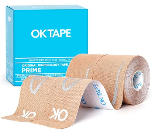 OK TAPE Kinesiologie Tape 5cm x 5m Reflektierende Drucke Elastisches Sport Tape für Schulter,Ellbogen, Knie Unterstützung, Wasserdichtes Physio Tape für Gelenk- und Muskelschmerzen,2 Rollen-Beige