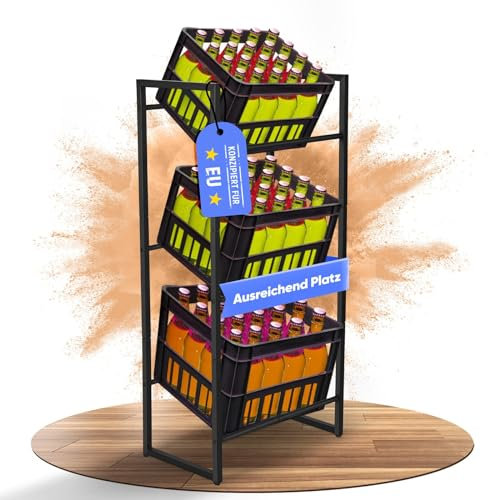 Biebuxo Getränkekistenregal 3 Kästen, Stabilität und höhenverstellbarer Füß,freistehend Kistenständer Getränkeregal Wasserkistenregal Bierkistenregal55*32.5 * 111cm