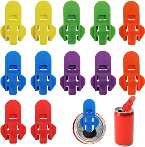 Easy - Abrelatas de cerveza, soda y cerveza, protector para latas de bebidas, 6 piezas de plástico manual fácil abrelatas o coque, cerveza, refrescos, bebidas de aluminio (12 piezas)