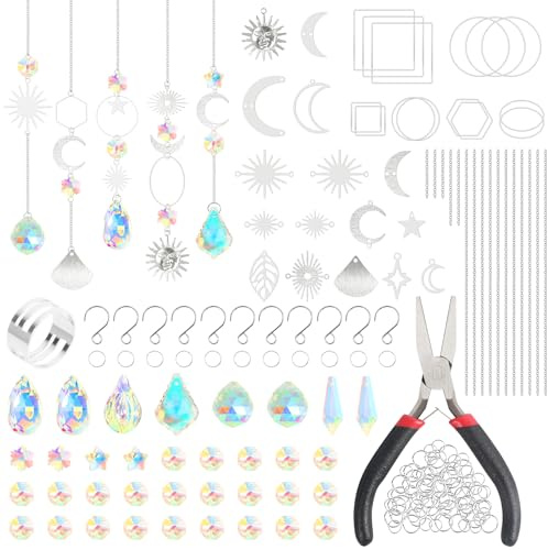 Morocket 200 Pcs Crystal Decorative Pendants, Crystal Suncatchers | DIY Making Kits Sun Catchers for Windows, Suncatchers Crystal Craft Set (Silver)