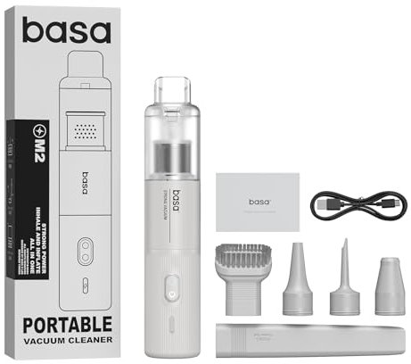 BASA Handheld Car Vacuum Cleaner, 12000Pa 4-in-1 Cordless Vacuum Cleaner and Air Duster, Mini Portable Vacuum with 25-Min Runtime, HEPA Filter and Multi-Nozzles for Car, Home, Office, Pet