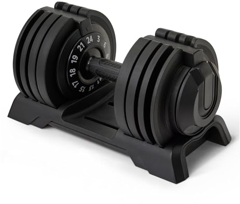 Amazon Basics Manubrio regolabile, 24 kg, 12 pesi, manubrio singolo