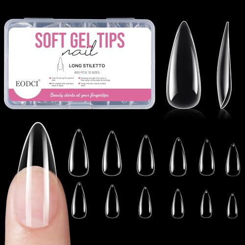 EODCI 600 Pièces Faux Ongles, Transparente Capsule Ongle Gel Pose 12 Tailles Différentes Mi-Givré Acrylique Souple Ongles, Salons de Manucure Nails, Lampe UV Ongles Gel Pose Ongles Kit Manucure