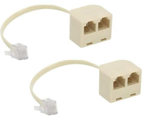 Wonvify Biforcatore per Telefono RJ11 con Cavo 16cm, Adattatore Maschio a Doppio RJ11, Adattatore Splitter 6P4C/6P2C, Beige (2 Pezzi)