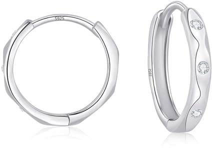 Zolkamery Creolen Silber 925, Damen Ohrringe Creolen mit 5A Weiß Zirkonia, 925 Sterling Silber Creolen Ohrringe für Damen Mädchen Mann, Klein Neutral Schläferknorpel Hypoallergen Ohrringe 13 14mm