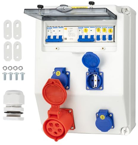 CHENGPI Coffret Électrique de Chantier,Répartiteur Mural,Distributeur de Courant Électrique avec Disjoncteur,5P CEE Prise et Schuko Prise,Distributeur de Puissance Consommée pour Ateliers et Usines