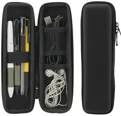 Kleines Federmäppchen, schmal, schwarz, Hartschalenetui | Wasserdichtes EVA-Federmäppchen, Organizer, Make-up-Tasche für Jungen und Mädchen, Schreibwaren und Bürobedarf