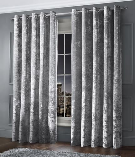 Intimates Luxury Fully Lined Thick Crushed Velvet Ringtop Pair of Curtains Eyelet Curtain Panels Dimout Window Treatment (Silver Grey, W 46 x L 72 (2 Panels))