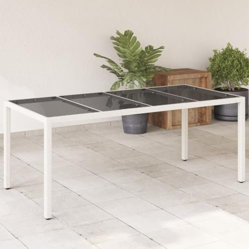 BOWEKAM Home & Garden-Gartentisch mit Glasplatte weiß 190x90x75 cm Poly-Rattan-Möbel Wahl