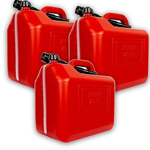 Bricoloco Garrafa para gasolina y líquidos 5, 10 o 20 litros – Fabricación Europea certificado y homologado – Tanque bidón combustibles rojo – Polietileno alta densidad (20 Litros (3 uds.))