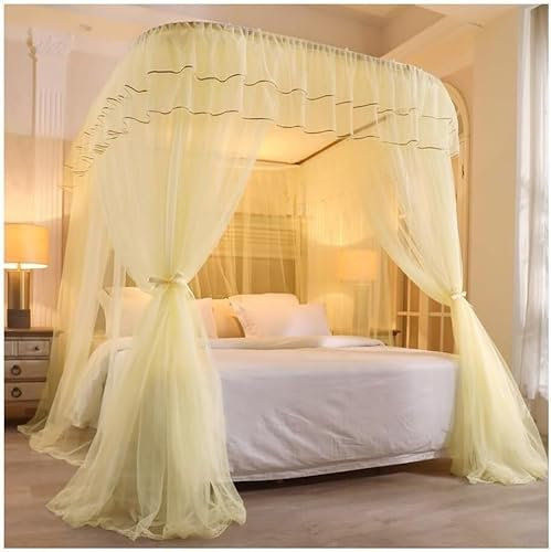 RDWQDGJG Bettvorhang Tagesdecke Doppelbett Schlafzimmer Betthimmel Prinzessin Schlafzimmer Dekorativer Bettvorhang Mit Metallhalterung (Farbe Gelb, Größe 180X220Cm) (Farbe Gelb,