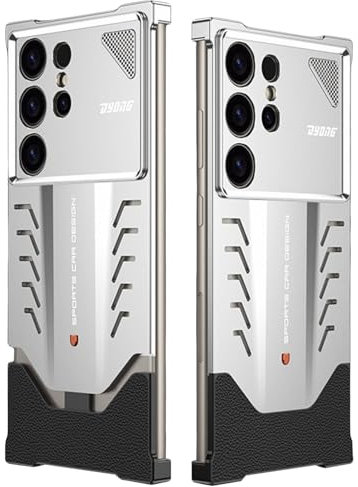 Coque en métal sans cadre pour Samsung Galaxy S25 Ultra, design de voiture de sport, dissipation thermique creuse, protection contre les chutes, couverture complète de la caméra, coque arrière en cuir