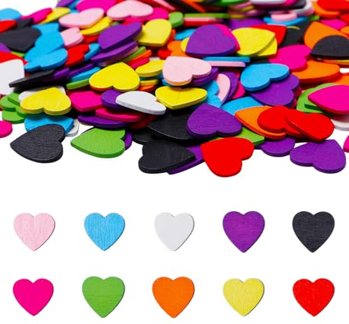 Bofanze 300 Pezzi Cuori in Legno Colorati, 20mm Cuore Legno Fette Dischi, Coriandoli a Forma di Cuore, Colorato Decorazione da Tavola Sparse per Matrimoni e Feste Craft Scrapbook Produzione Carte