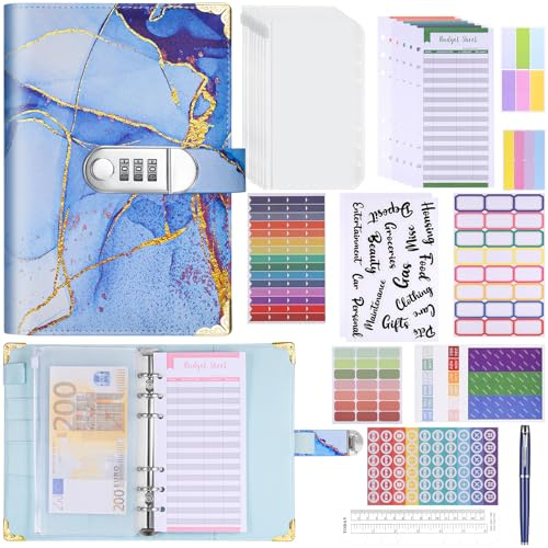 JIANTA Budget Planner, Binder A6, Sparbuch Geld Sparen Haushaltsbuch | mit Schloss, mit Geldfächer mit Stift, Budgetblätter, Binder Taschen, Etikettenaufkleber, Aufkleber, Wortaufkleber, Lineal